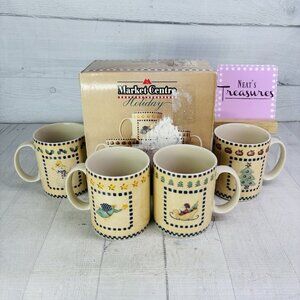 Market Centre HOLIDAY Christmas Angel Tree Santa Ceramic 12oz Mug Cup Set 4 NEW